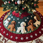 Poodles on Red Snowflake Border Christmas Tree Skirt