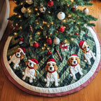 Beagles in Santa Hats on Green Christmas Tree Skirt