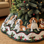 Playful Beagles with Holly Berries Christmas Tree Skirt