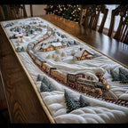 White Quilted Train in Snow Table Runner
