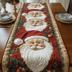 Two Santa Faces on Red Table Runner