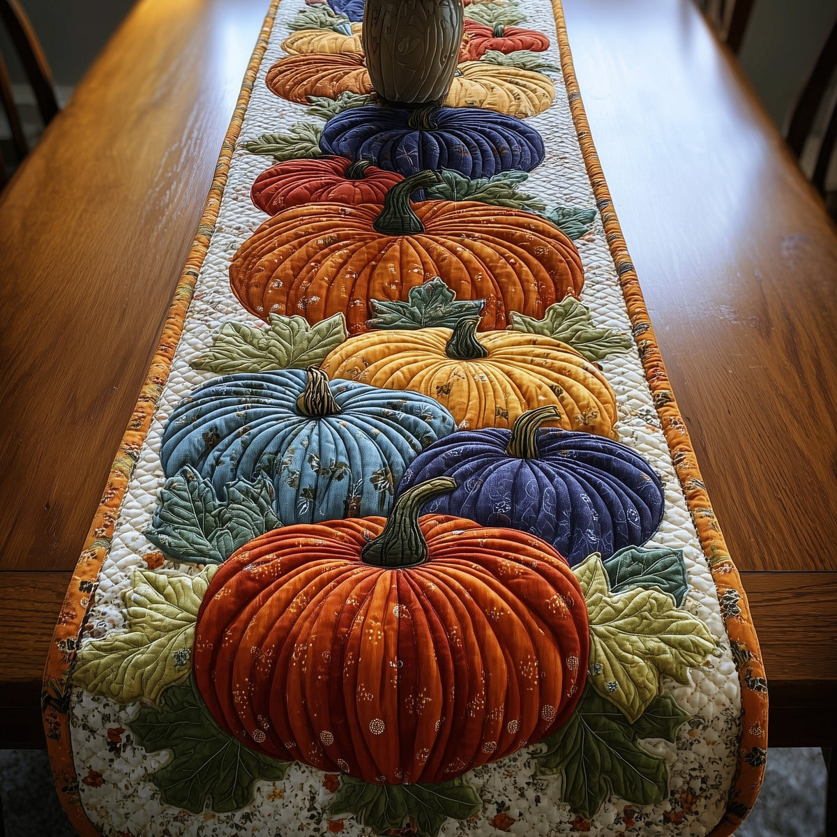 Stacked Pumpkins in Autumn Colors Table Runner