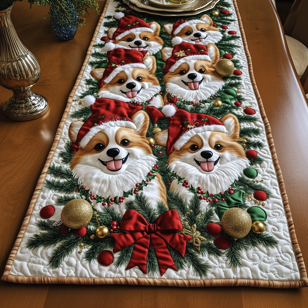 Corgis with Christmas Ornaments Table Runner