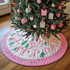 Pink Candy Canes on Pink Border Christmas Tree Skirt