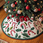 Candy Canes with Holly Green Edge Christmas Tree Skirt