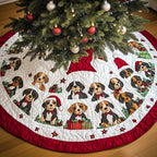 Beagle Pups with Gifts on Snow Christmas Tree Skirt