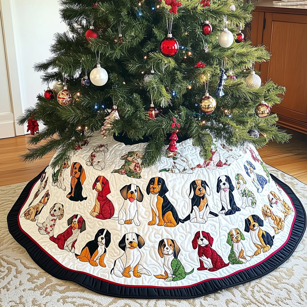 Beagle Line on the Navy Hem Christmas Tree Skirt
