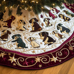 Beagle Pups on the Gold Star Rim Christmas Tree Skirt