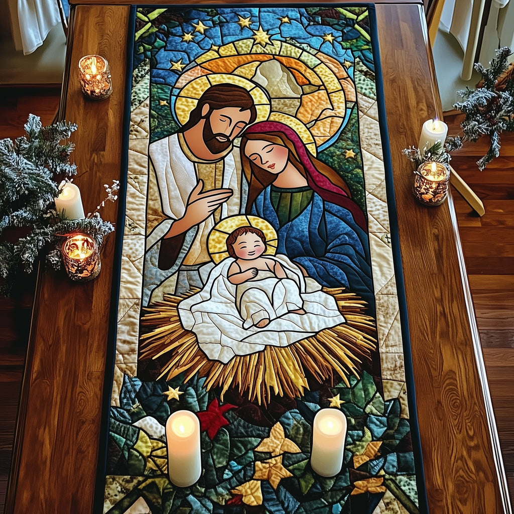 Nativity with Candles and Stars Table Runner