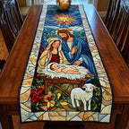 Stained Glass Nativity with Lamb Table Runner