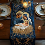 Nativity on Deep Blue Swirls Table Runner