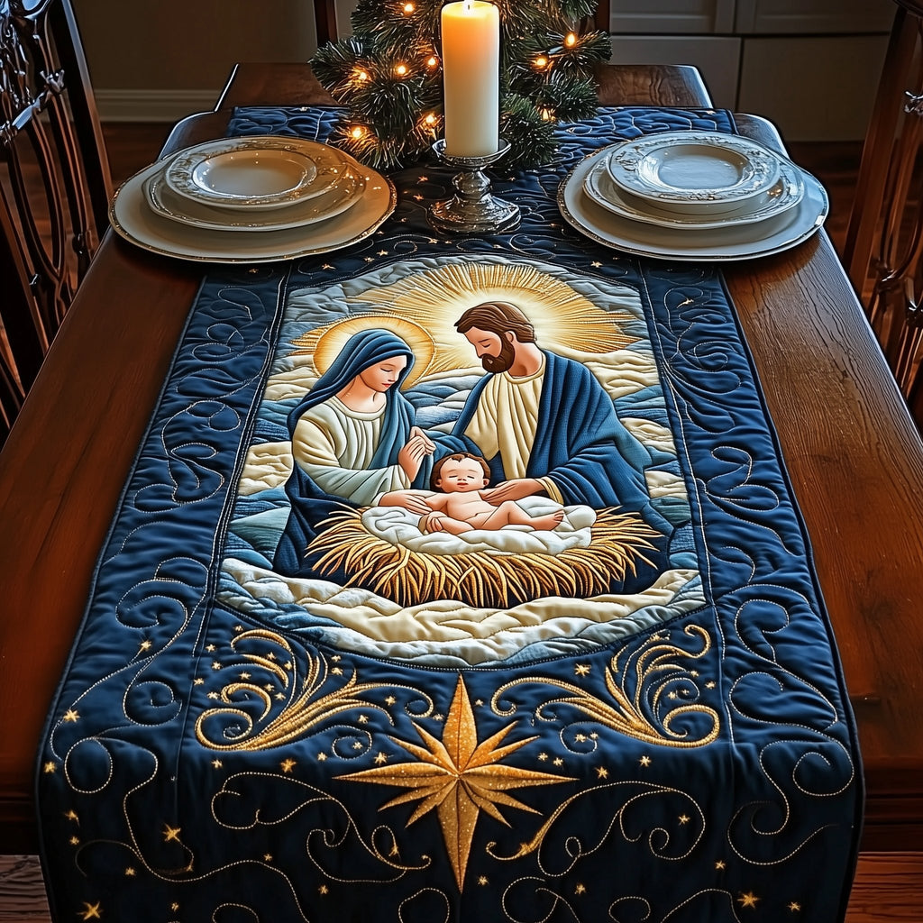Nativity with Golden Star Above Table Runner