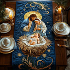 Nativity with Gold Star Scrolls Table Runner