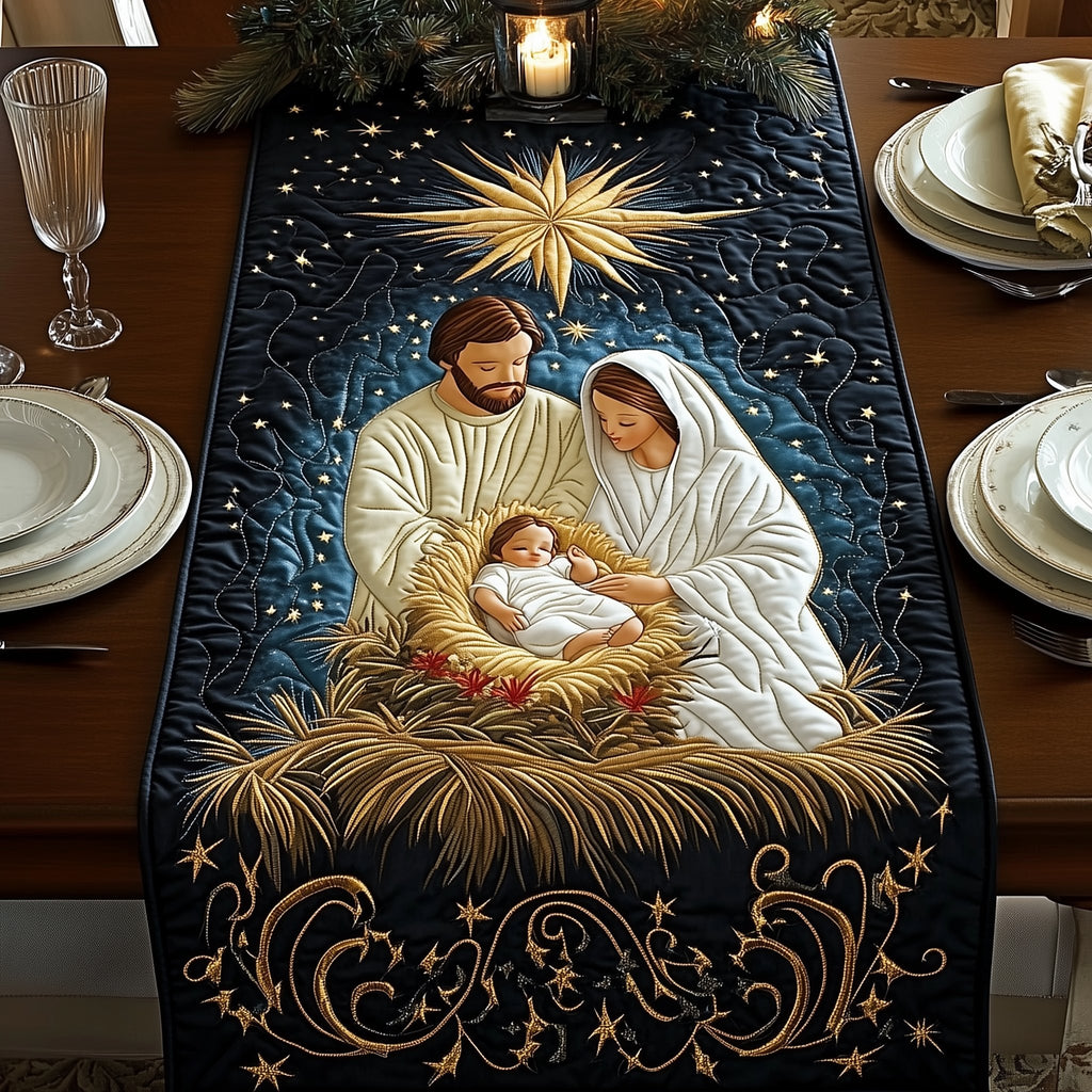 Holy Family on Starry Navy Table Runner