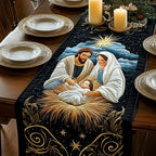 Nativity Under Comet on Black Table Runner