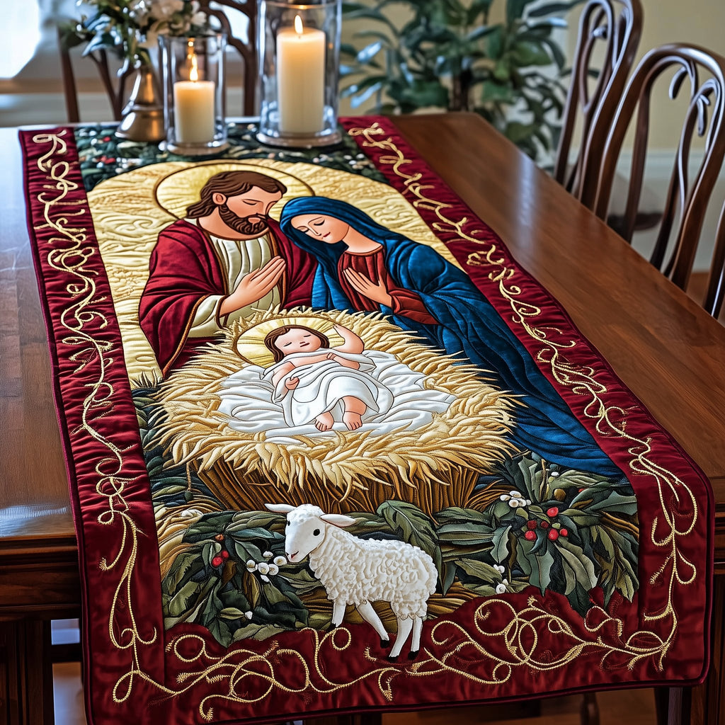 Baby Jesus in the Manger with Lamb Table Runner