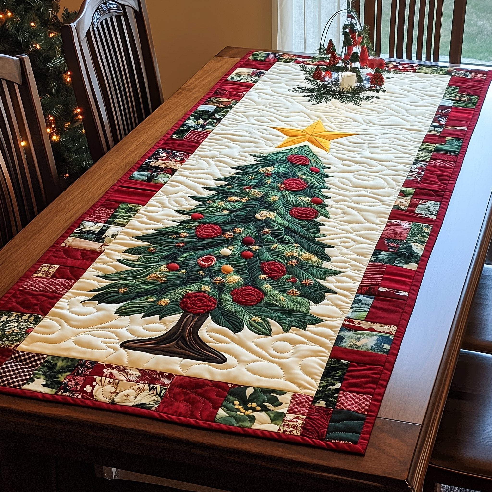 Green Tree with Gold Star Table Runner