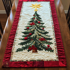 Tree with Red Baubles on Cream Table Runner