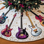 Guitars on the Gold Scroll White Christmas Tree Skirt