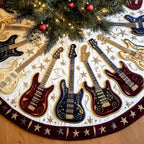 Guitars with Stars on Cream Christmas Tree Skirt