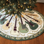 Guitars on White with Sage Border Christmas Tree Skirt