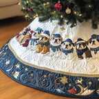 Bulldogs in Blue Hats and Scarves Christmas Tree Skirt