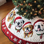 Bulldogs in Hats on the Snow Rim Christmas Tree Skirt