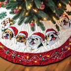 Bulldog Faces in Santa Hats Christmas Tree Skirt