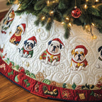 Bulldogs in Hats on Ivory Quilt Christmas Tree Skirt