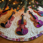 Plum Violins on Lavender Swirls Christmas Tree Skirt