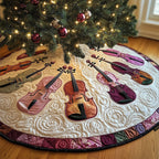 Pastel Pink Violins on White Christmas Tree Skirt