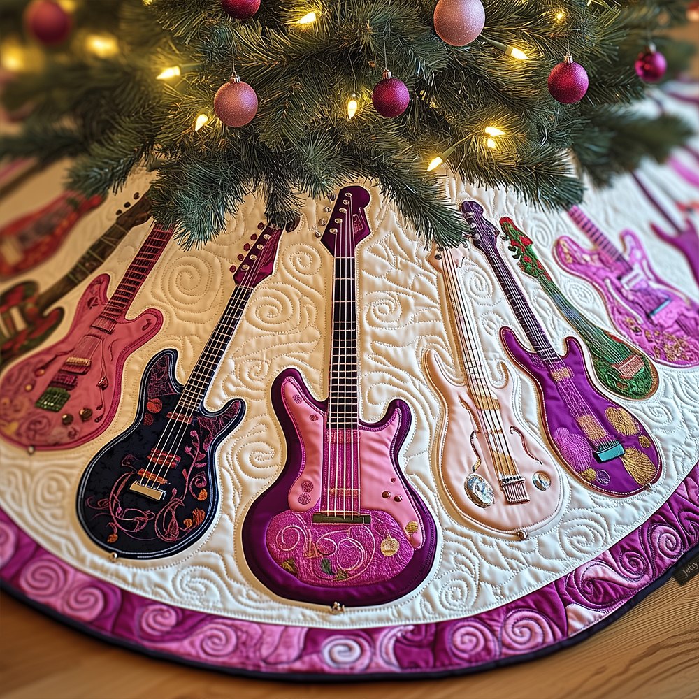 Purple and Pink Electric Guitars Christmas Tree Skirt