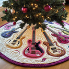 Pink Electric Guitars with Patchwork Border Christmas Tree Skirt