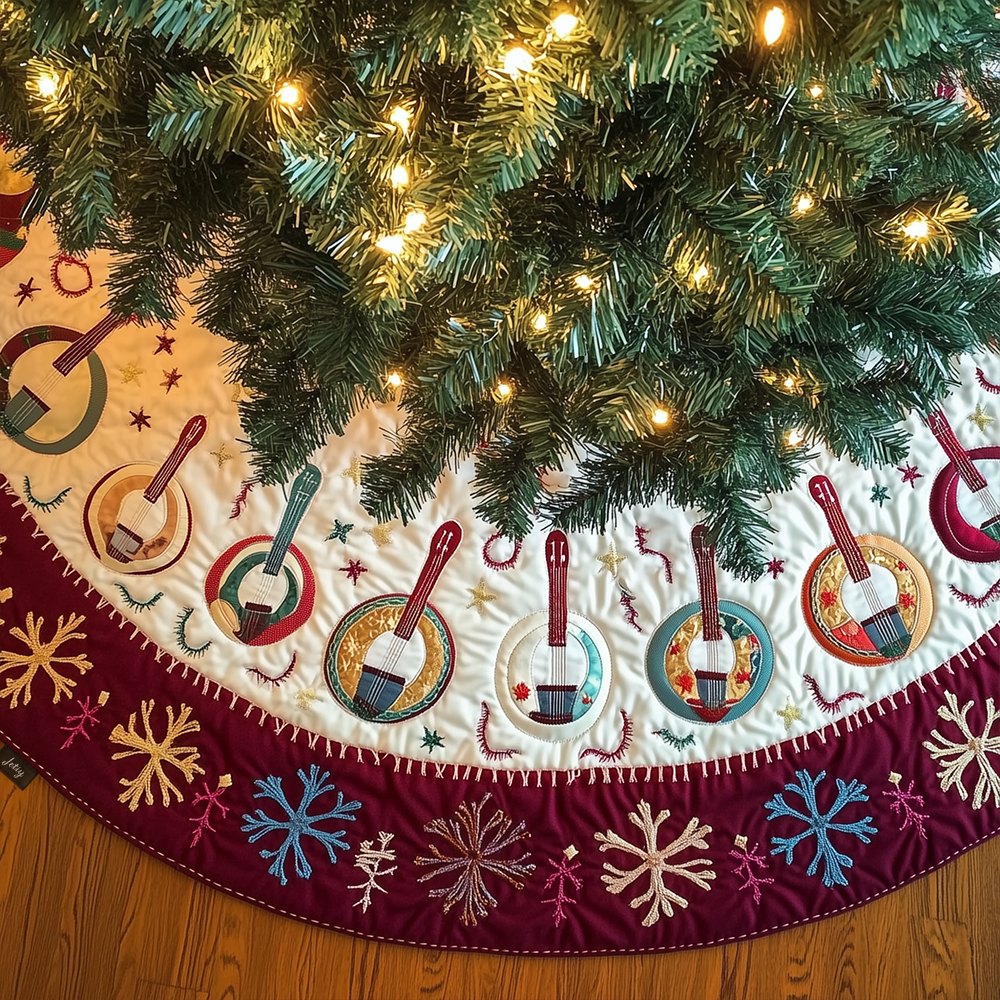 Banjos on the Snowflake Wine Hem Christmas Tree Skirt