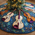 Violins on the Royal Blue Floral Ground Christmas Tree Skirt