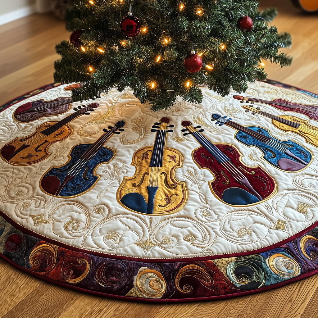 Violins with the Ruby Red Border Christmas Tree Skirt