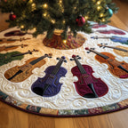 Purple and Wine Violins on Cream Christmas Tree Skirt