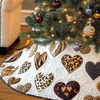 Tan Leopard Hearts on White Christmas Tree Skirt