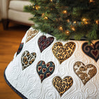 Leopard and Burgundy Hearts on White Christmas Tree Skirt