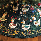 Geese in Santa Hats on Emerald Christmas Tree Skirt