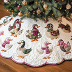 Ducks with Floral Feathers and Scalloped Edge Christmas Tree Skirt