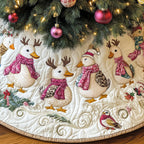 Geese in Antlers and Pink Scarves Christmas Tree Skirt
