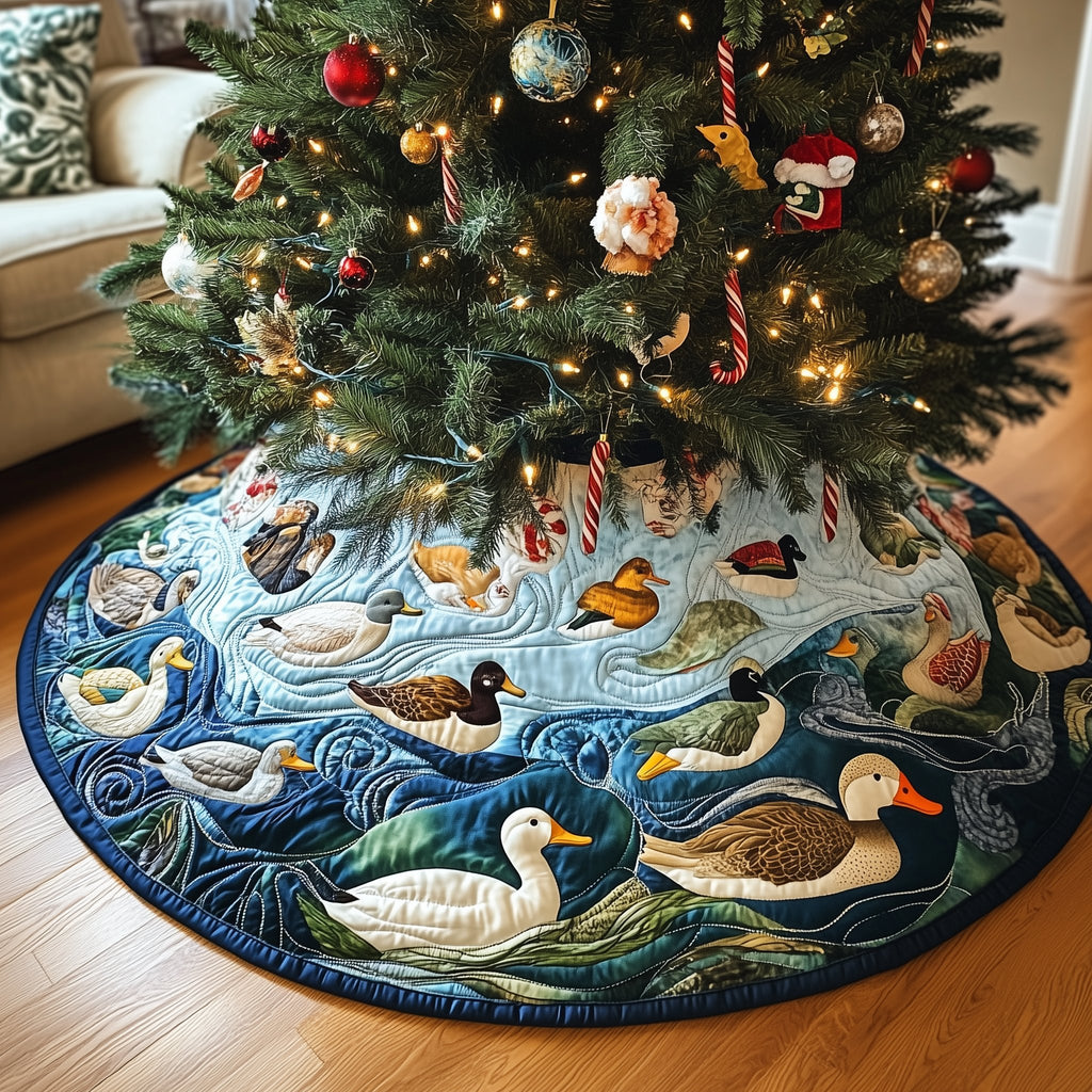 Ducks on the Blue Water Christmas Tree Skirt