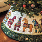 Folk Dala Horses with Green Border Christmas Tree Skirt