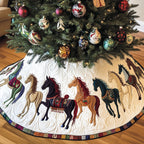 Black and Tan Horses on Cream Christmas Tree Skirt