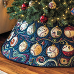 Baseballs on Blue Swirl Quilt Christmas Tree Skirt