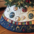 Baseballs on Cream with Navy Border Christmas Tree Skirt