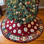 Baseballs on Red Patchwork Border Christmas Tree Skirt