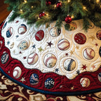 Baseballs on Cream and Red Stars Christmas Tree Skirt