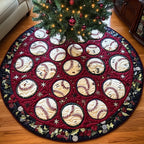 Baseballs Scattered on Burgundy Christmas Tree Skirt
